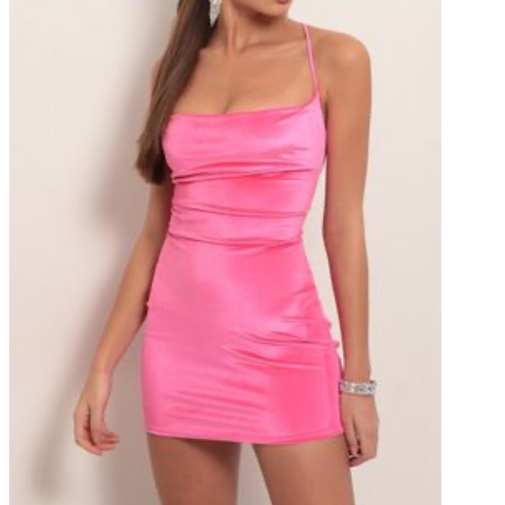 Lucy in the Sky Cowl Neck Velvet Dress in Hot Pink NWOT